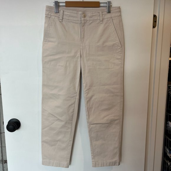 NWOT Vince Beige Crop Cotton Pants Drawstring Waist Size 6 - Picture 1 of 10